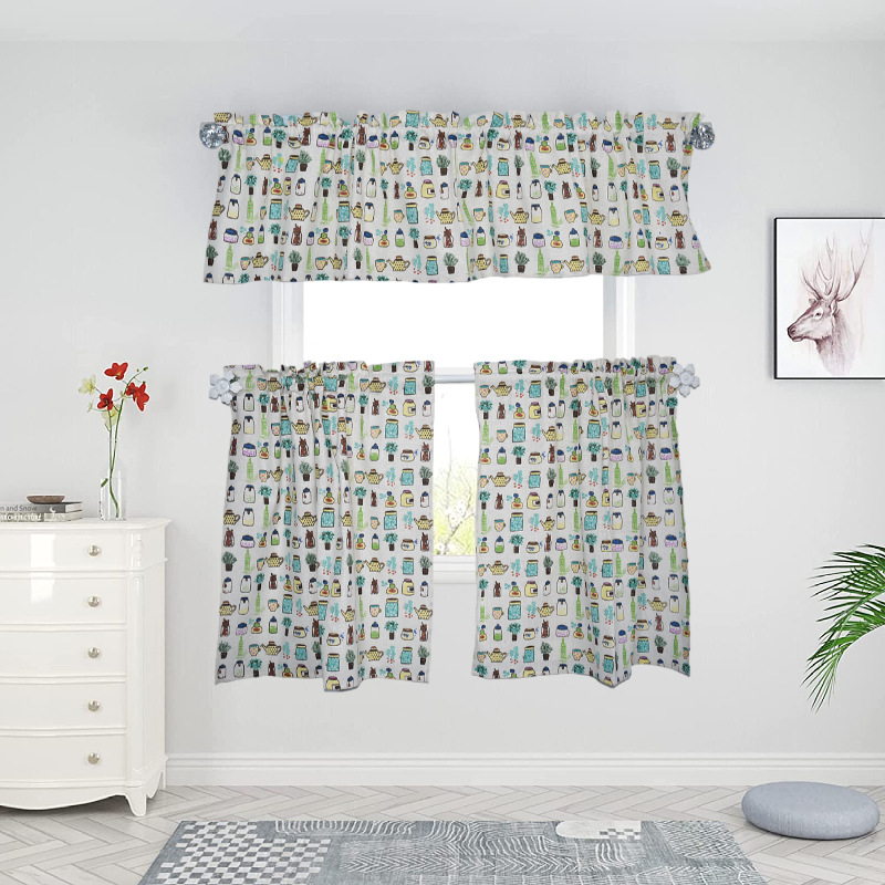 Picture of Hole-free Half Curtain Short Curtain Kitchen Half Curtain Bay Window Gauze Curtain Shading Balcony Half Shade Curtain Transparent Small Curtain