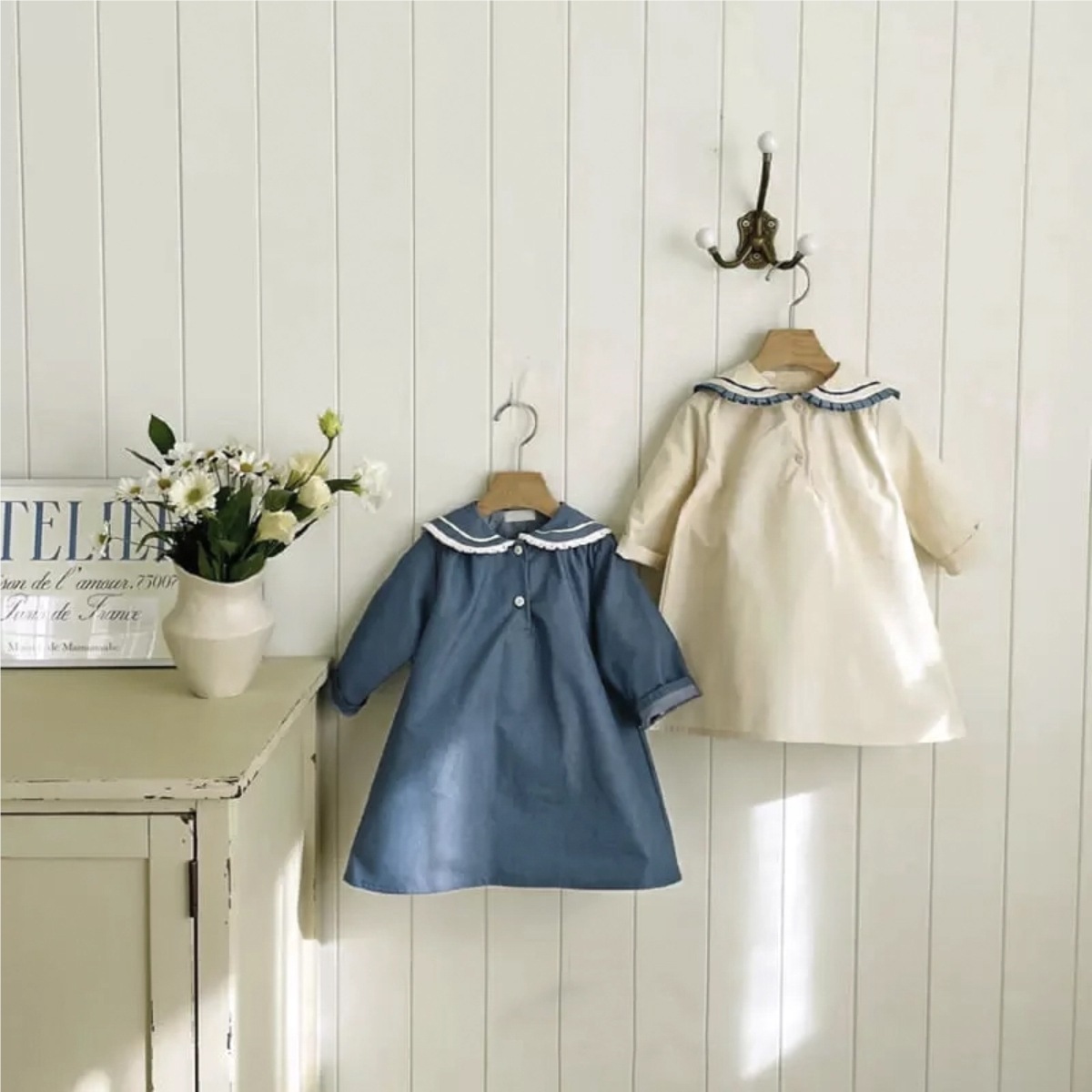 Children's clothing girls dress autumn baby cotton lace collar school style children's skirt baby girl princess skirt