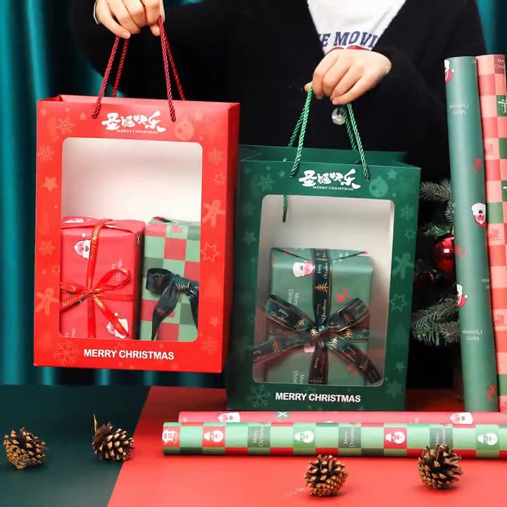 Christmas portable window bag flowers gift packaging bag creative Christmas gift bag window bag Apple gift box bag