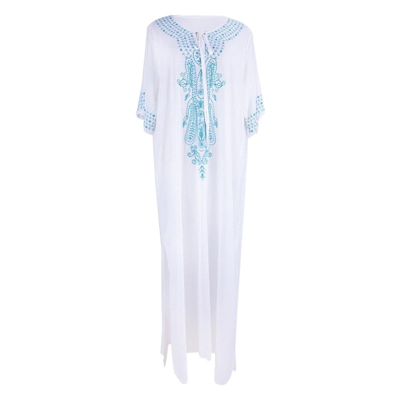 New artificial cotton embroidered plus size beach dress bikini swimsuit blouse seaside holiday dress sun protection clothing for women