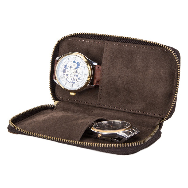 CONTACTS FAMILY leather watch box retro crazy horse leather creative zipper lovers watch bag factory direct sale