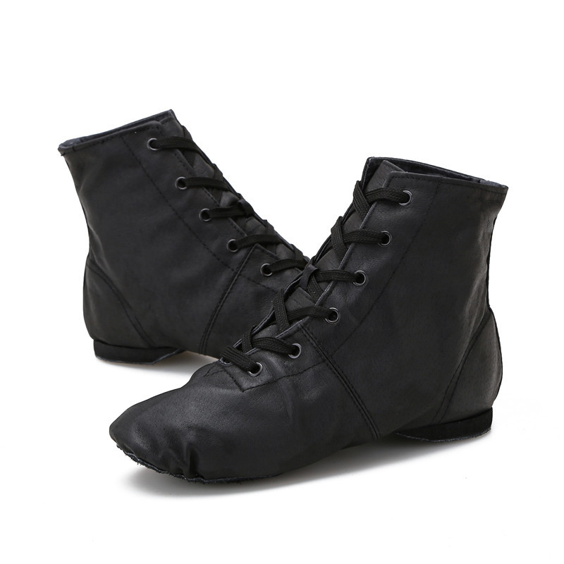Picture of Gold and Silver High Top Dance Shoes Leather Glossy Stage Performance Adult Children Canvas Jazz Boots Shoes Black Women