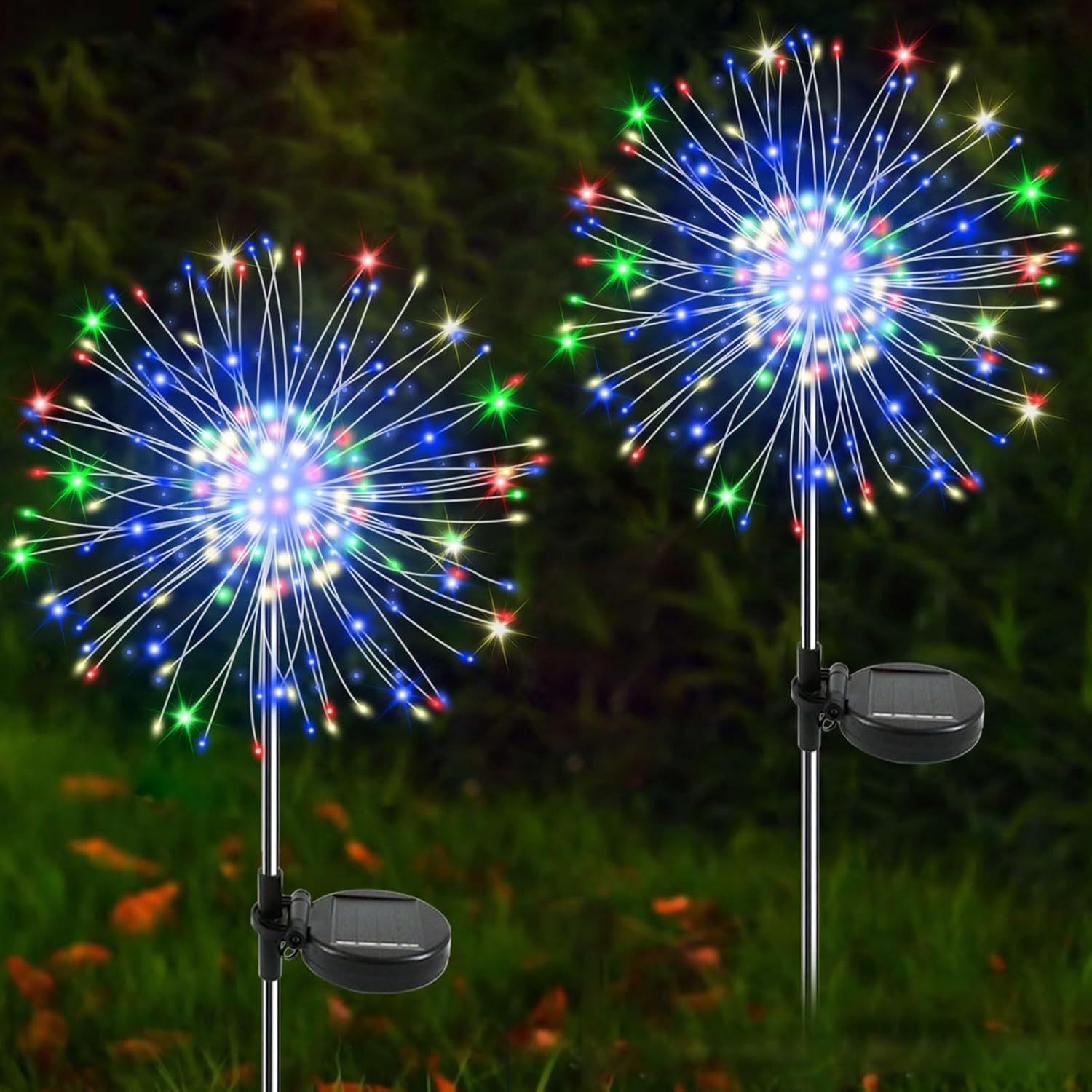 Adjustable Solar Led Ground Fireworks Lights Courtyard Decoration Garden Atmosphere Light String Outdoor Waterproof Detachable Pole