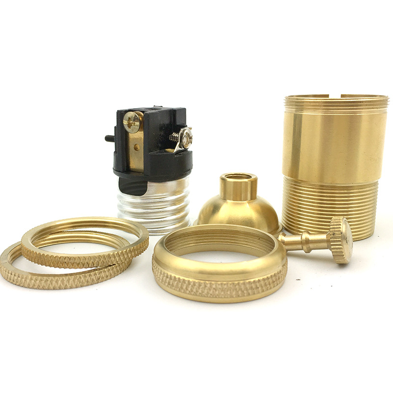 Picture of Retro copper lamp head with double ring E26E27 Edison knob lamp head DIY chandelier lamp holder