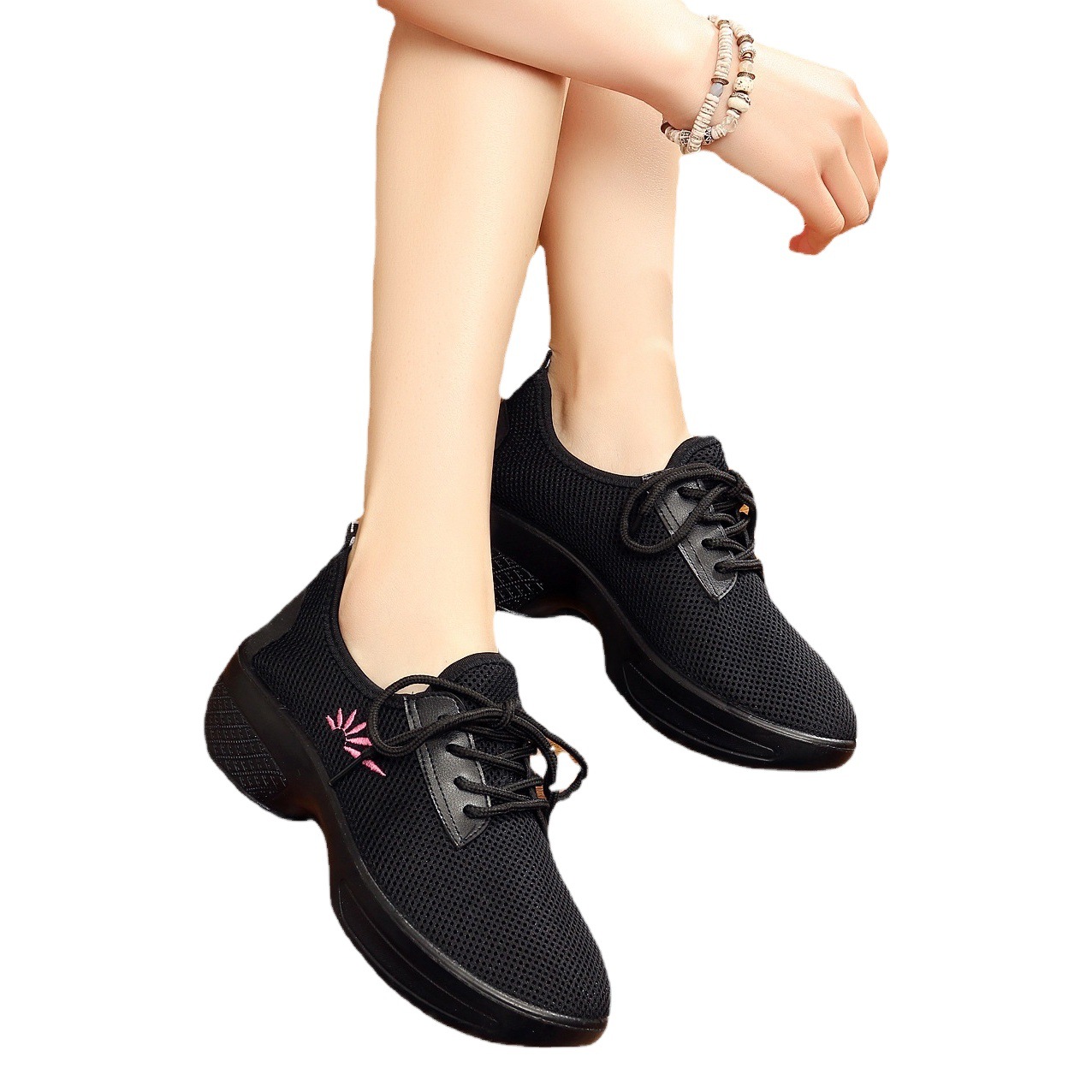 Square Dance Shoe Manufacturers Wholesale Dance Shoes, Thick-Soled Casual Shoes, High-Heeled Shoes, Dance Shoes, Summer Breathable Mother's Shoes