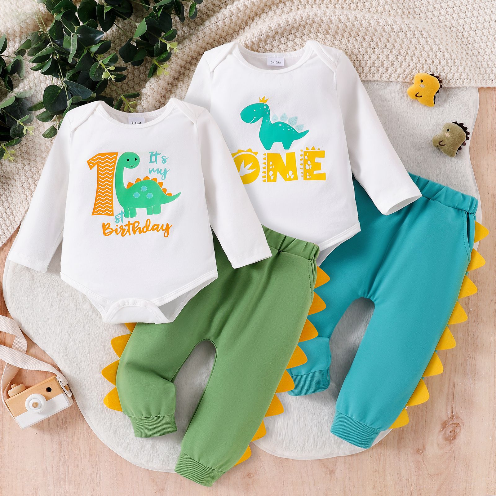Ins Foreign Trade Children's Wear European and American Boys' Baby Cartoon Dinosaur Print Long Sleeve Hakka Trousers Two-Piece Set