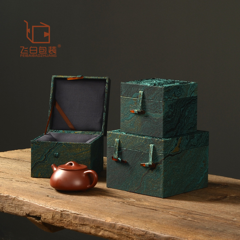 Stone pattern green cloth bone needle fabric box Jianzhan single Cup brocade box Master Cup universal packing box tea cup teapot gift box
