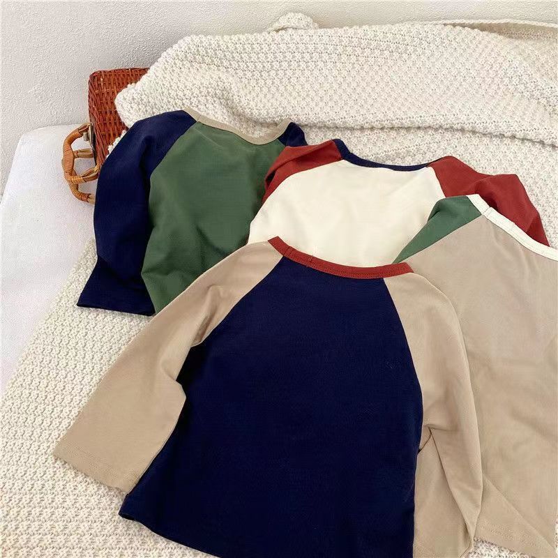 Picture of Pure Cotton Kidsren's Long-Sleeved T-Shirt 2025 Autumn New Boys and Girls Cartoon Contrasting Color Bottoming Shirt Baby Korean Style Cotton Top T-Shirt