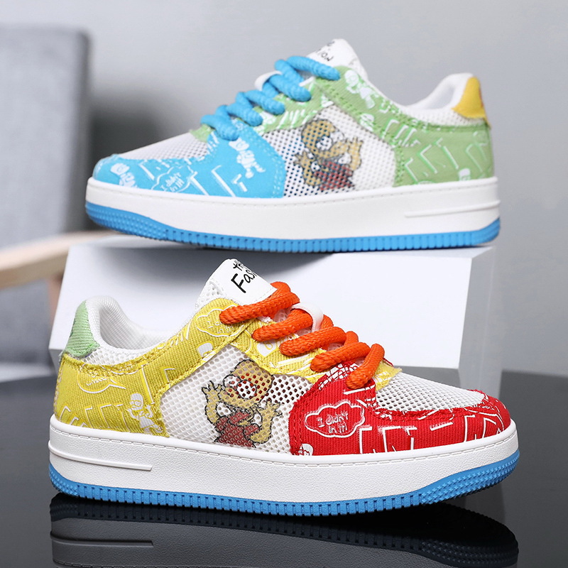 2024 New Single Mesh Shoes Summer Children's Mesh Cloth Casual Sports Shoes Soft Bottom Flat Shoes for Middle and Large Children for Primary School Students