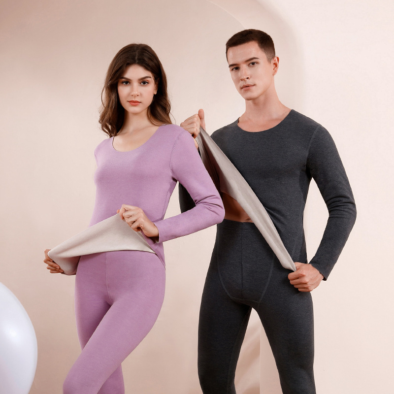 Picture of Cashmere silk thermal underwear women's suit winter bottoming velvet seamless heating autumn clothes long pants men's warm clothes