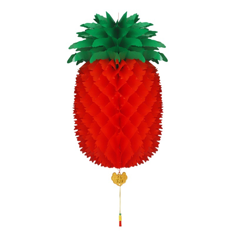 New Year's Day, Spring Festival, New Year's Eve, Small Red Lantern, Plastic Paper, Red, Yellow, Orange, Pineapple, Honeycomb, Prosperous Festive Hanging Decoration
