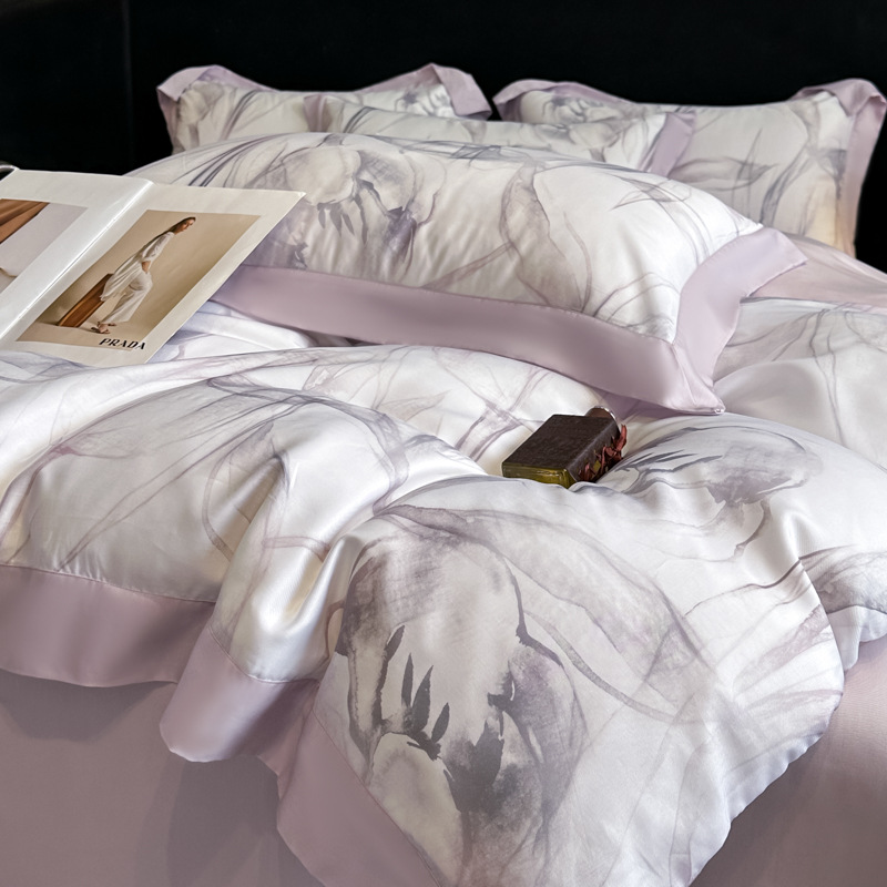 Picture of Summer Class A Maternal and Infant Grade Lyocell Tens Four-Piece Light Luxury Ice Silk Naked Sleeping Cool Quilt Cover Bed Sheet 1.8 Bedding