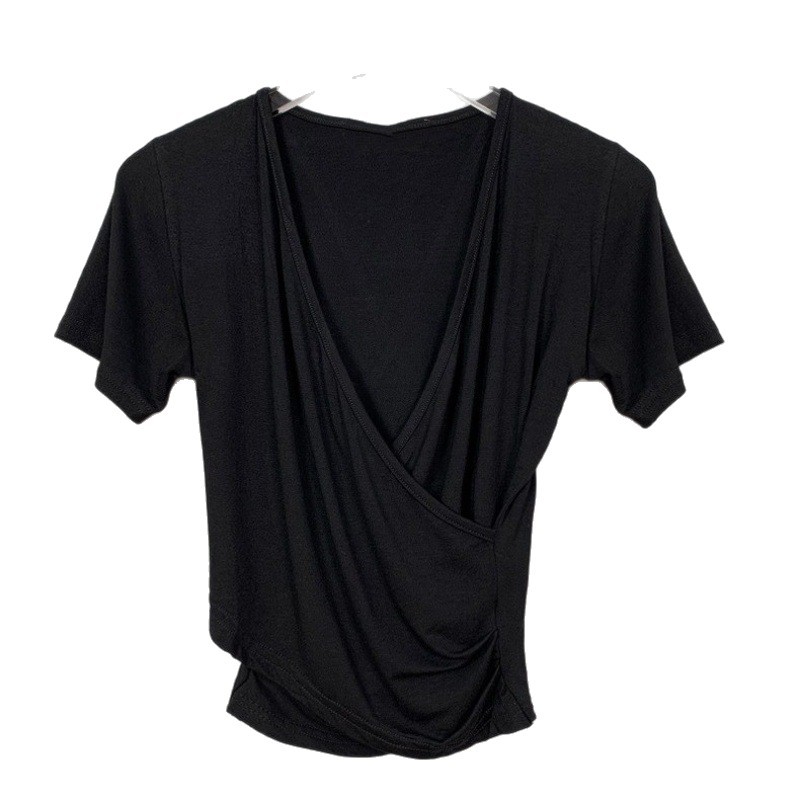 Picture of Low-cut Top Chest-revealing Cross Backless Two-wear Tight Short-sleeved T-body Slim-fit Slimming Short-cut Navel Deep V-neck Base Shirt
