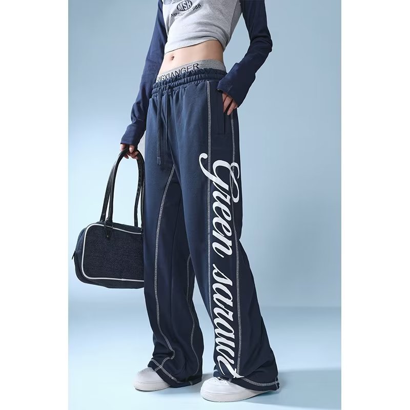 High Street Letter Casual Pants Women's American-style Loose Straight Pants Hip-hop Ins Retro Sports Trendy All-match Pants