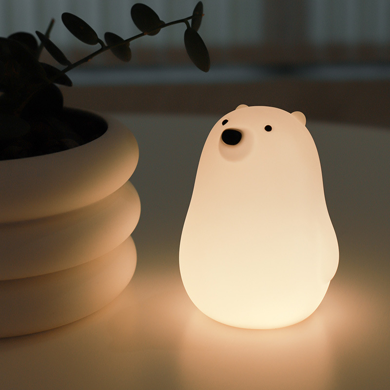 Picture of New Factory Product Little White Bear Lamp Soft Silicone Cute Atmosphere Lamp Charging Warm Light Sleeping Night Light with Night Timer