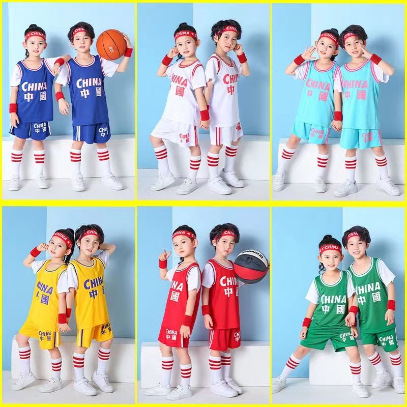 Picture of Children's Basketball Uniform Set for Boys and Girls Quick-Drying Sports Vest Youth Student Short-Sleeved Training Uniform Football Jersey
