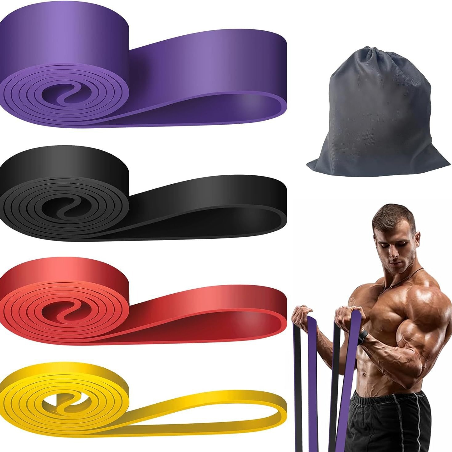 GPPNKC resistance band suit pull-up auxiliary band men's and women's indoor fitness exercise resistance band with door anchor