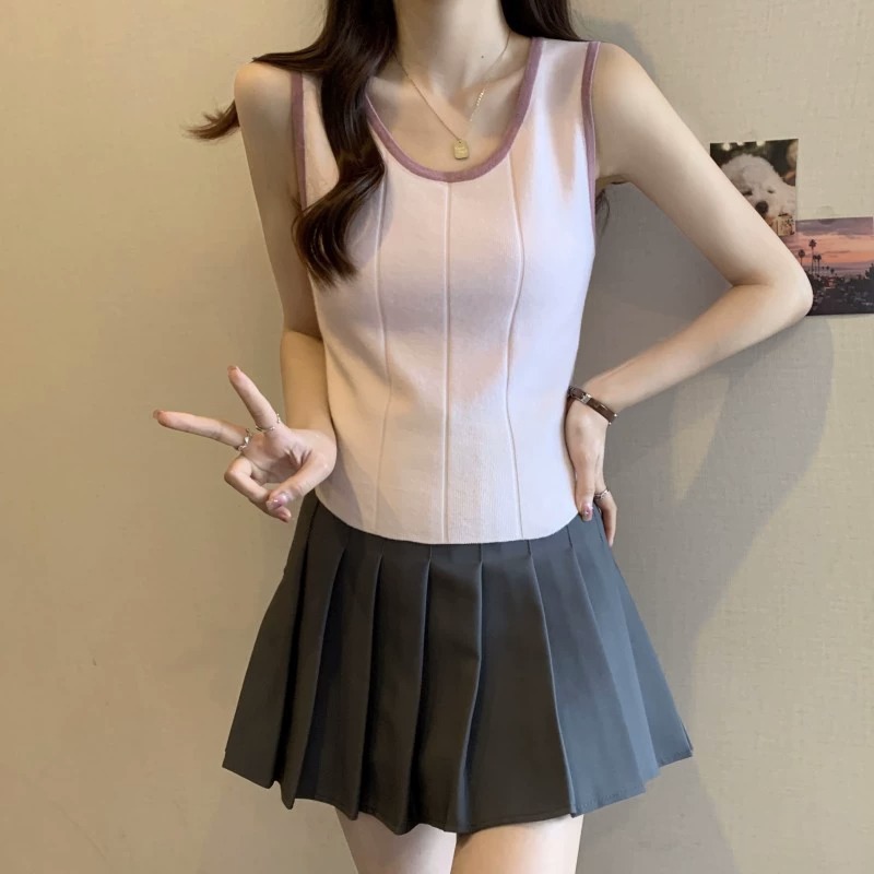 Picture of Women's Fat 2024 Summer New Knitted Camisole for Outerwear Pure Desire Short Style Sleeveless Top