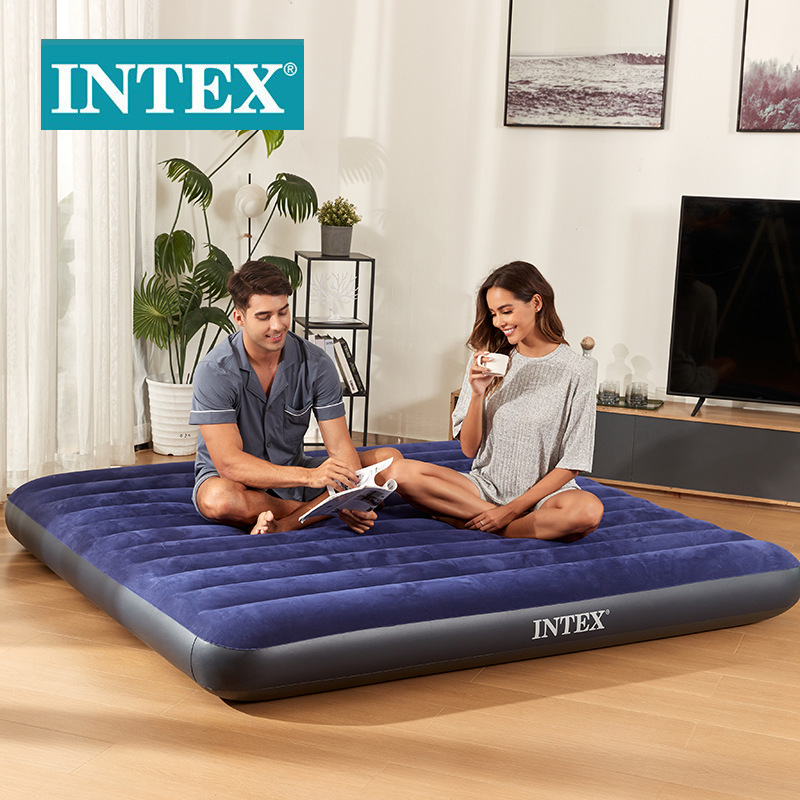 INTEX64755 dark blue flocking inflatable mattress outdoor camping inflatable bed car air bed wholesale