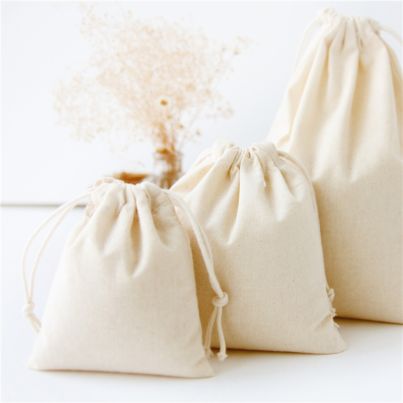 N185 wholesale cotton bag solid color drawstring storage bag diy drawstring bag home pocket