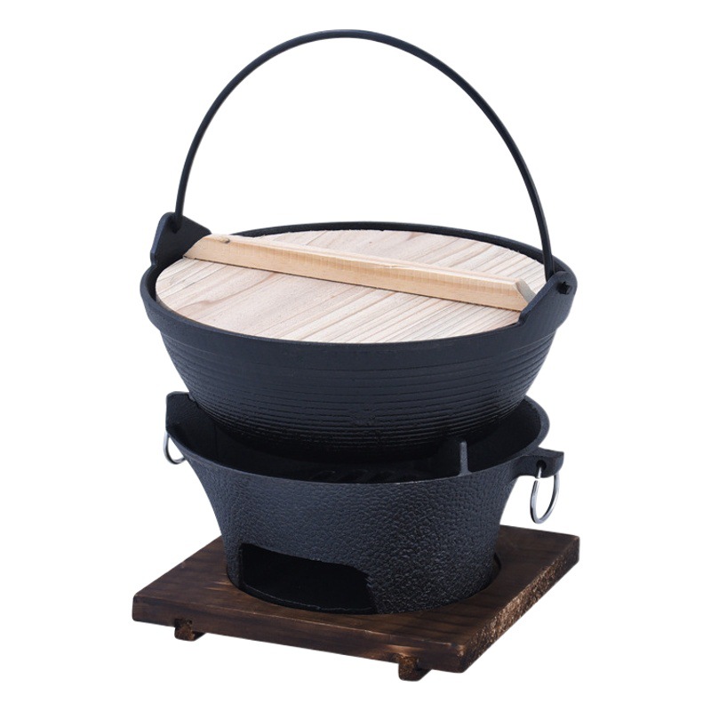 cast iron dry pot pig iron pot carbon stove hot pot double ear dry pot Japanese commercial cast iron birthday pot hanging pot