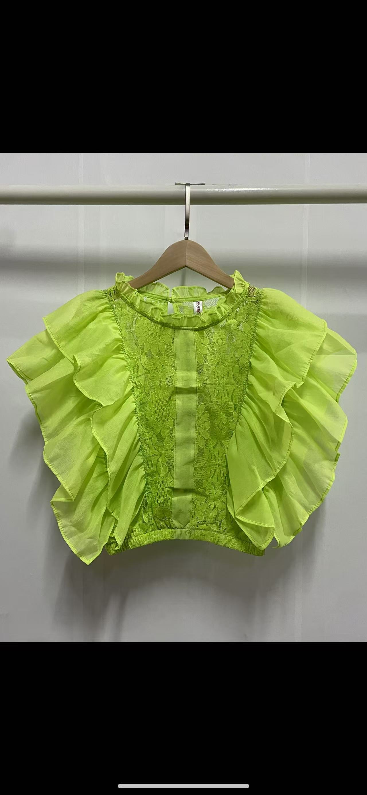Picture of Summer New High-end French Ruffled Stitching Crochet Hollow Lace Shirt Women's Chic Top Trendy
