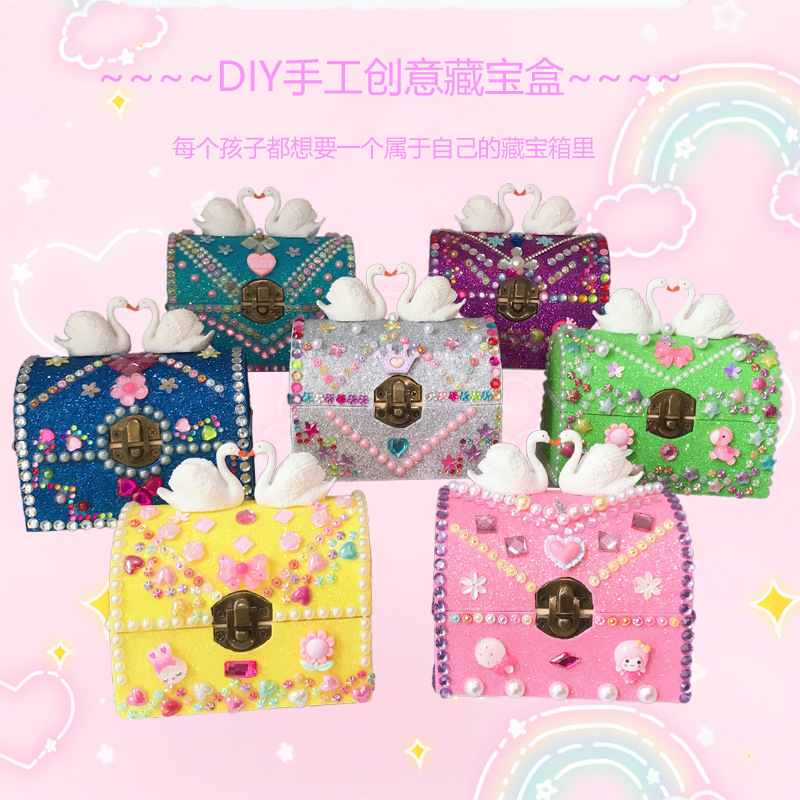 Children's jewelry box princess treasure box DIY rhinestone wooden material suit girl gift treasure box toy wholesale