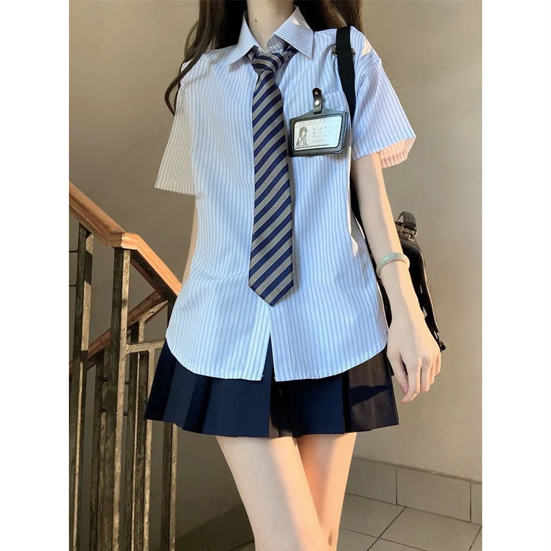 Picture of Japanese jk uniform college style loose all-match chic striped shirt short sleeve shirt women's summer new top