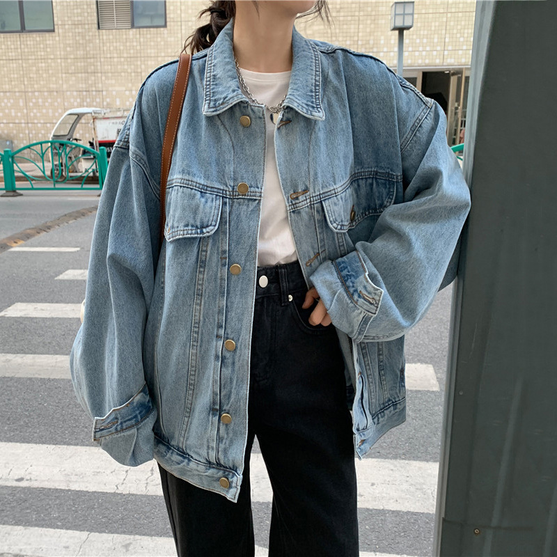 Denim Coat Women's Spring and Autumn New Korean Style Loose Slimming Lapel Long Sleeve Top Student's All-match Work Jacket