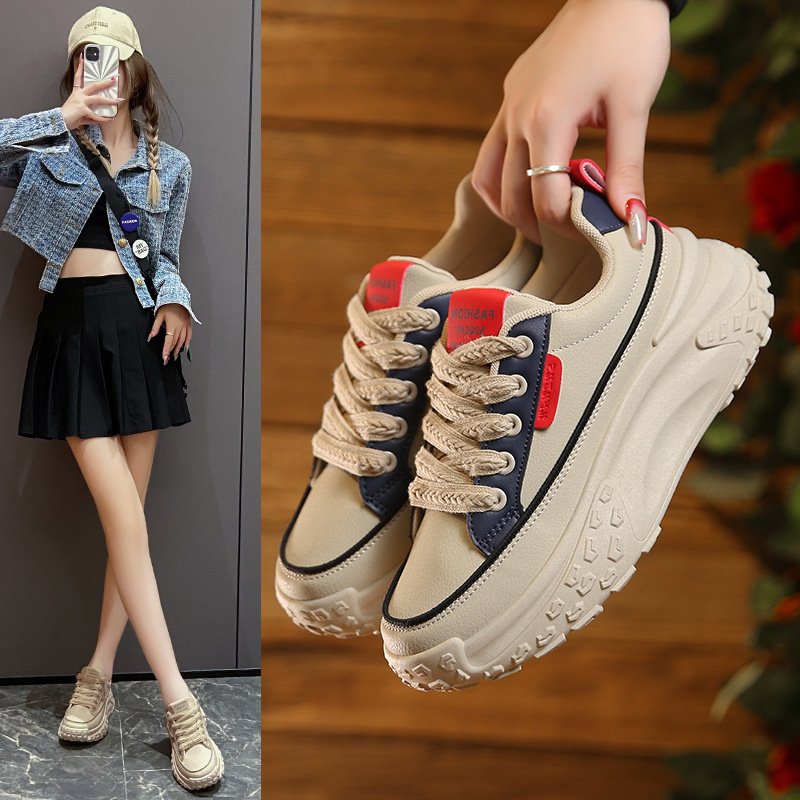 Ins Korean Style New Torre Shoes Women's 2024 Autumn Student Sports Running Shoes Casual Thick-soled High-height Shoes K6710