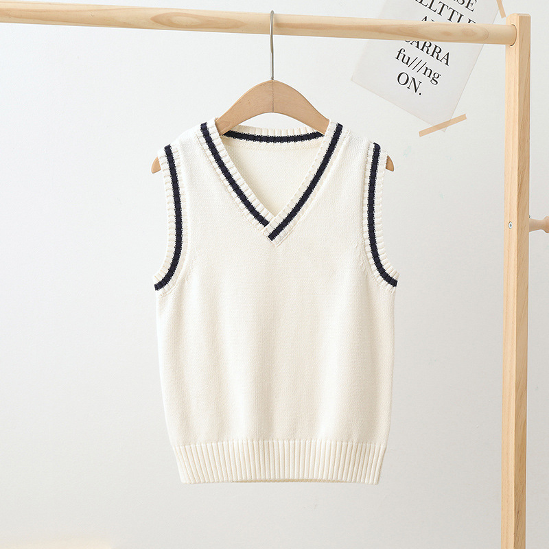 Picture of Children's Knitted Vest Spring & Fall Kindergarten Primary and Secondary School Uniforms Boys and Girls Pullover Preppy Style Sweater Vest