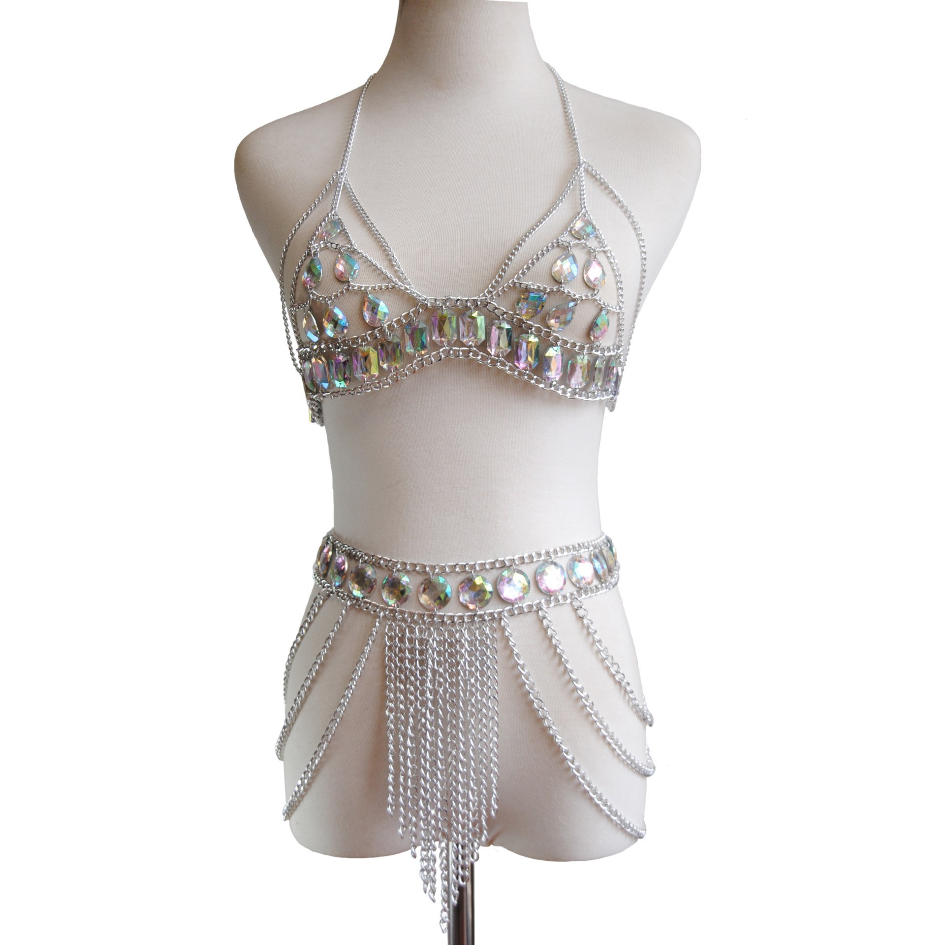 Picture of 2024 European and American Cross-Border New Sexy Backless Chest Chain Acrylic Multi-Layer Tassel Waist Chain Set Body Chain