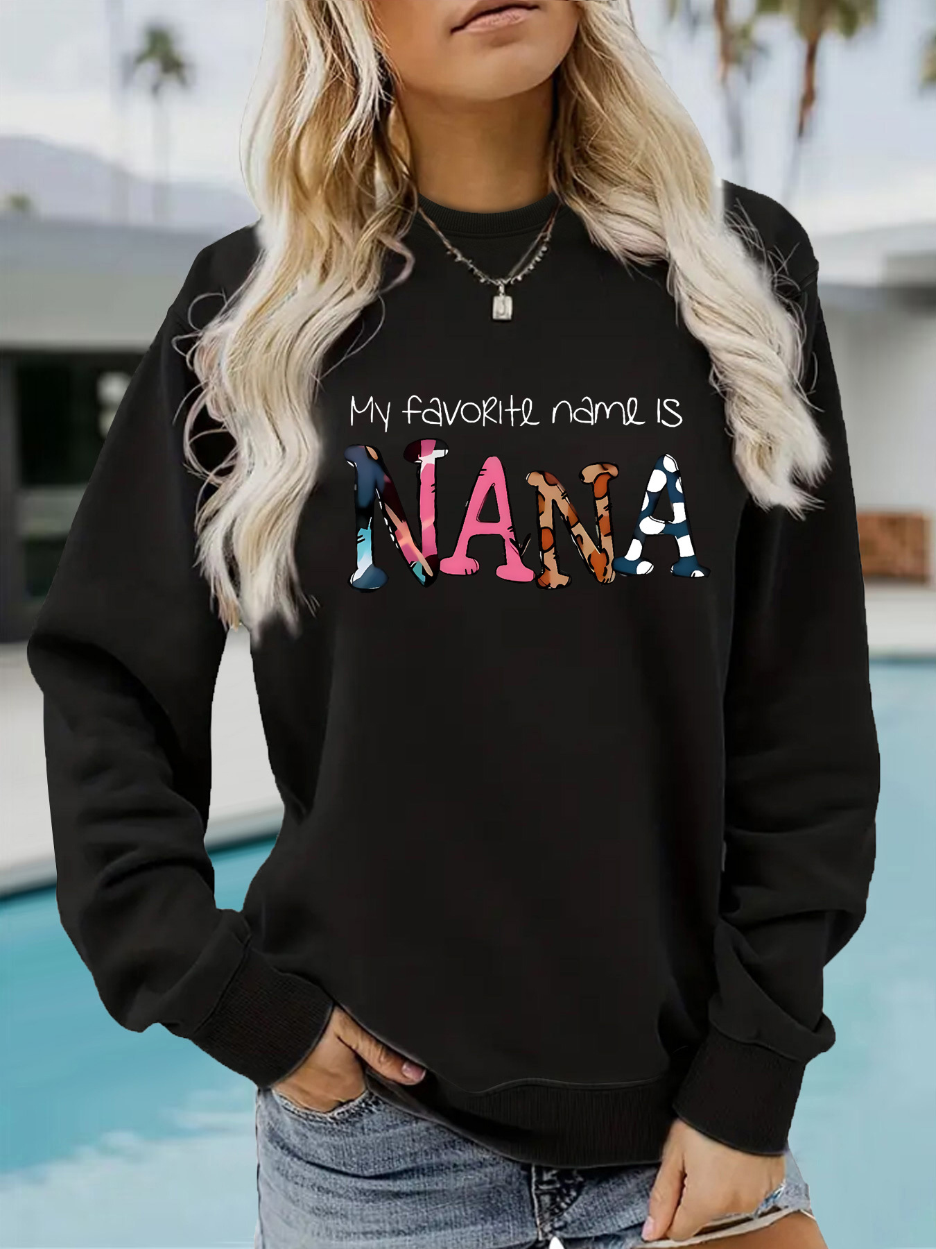 Picture of Europe and the United States cross-border autumn and winter women's casual long sleeve round neck NANA printed pullover sweatshirt sweater wholesale