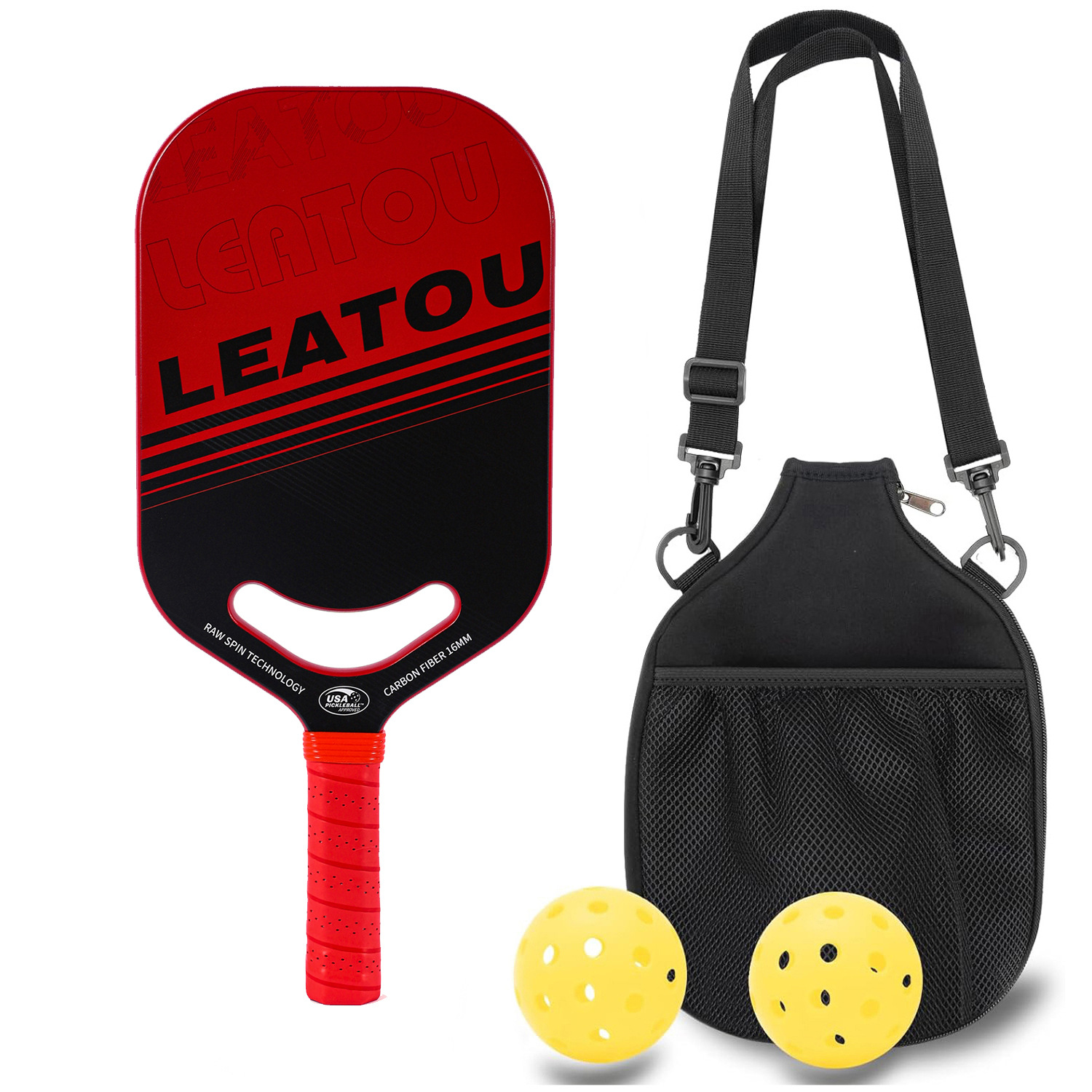 Leatou Pickleball Racket Hot-Pressed T700 Frosted 16mm Carbon Fiber Smiley Face One-Piece Pickleball