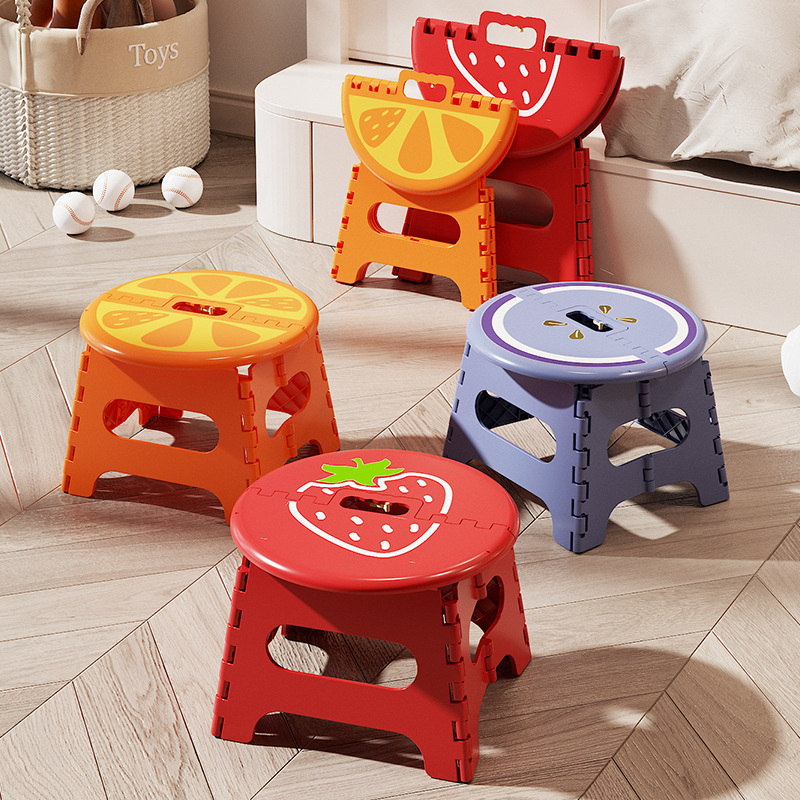 Folding Small Bench Children's Portable Round Bench Household Fruit Chair Outdoor Creative Thickened Plastic Stool for Easy Storage