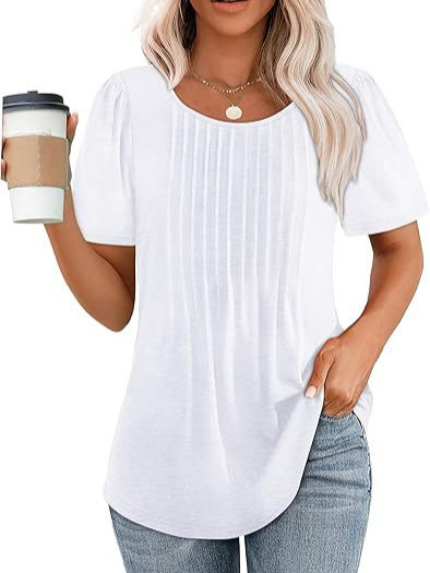 Amazon 2024 European and American Explosions Pleated Crewneck Short-sleeved T-shirt Women's Fashion Loose Cross-border Pleated Women's Top