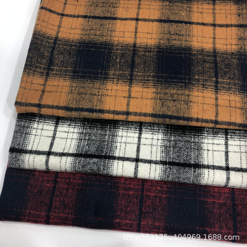 400g Thickened Woolen Pulled Yarn-dyed Paid Flannel Jacket Coat Pants Skirt Fabric