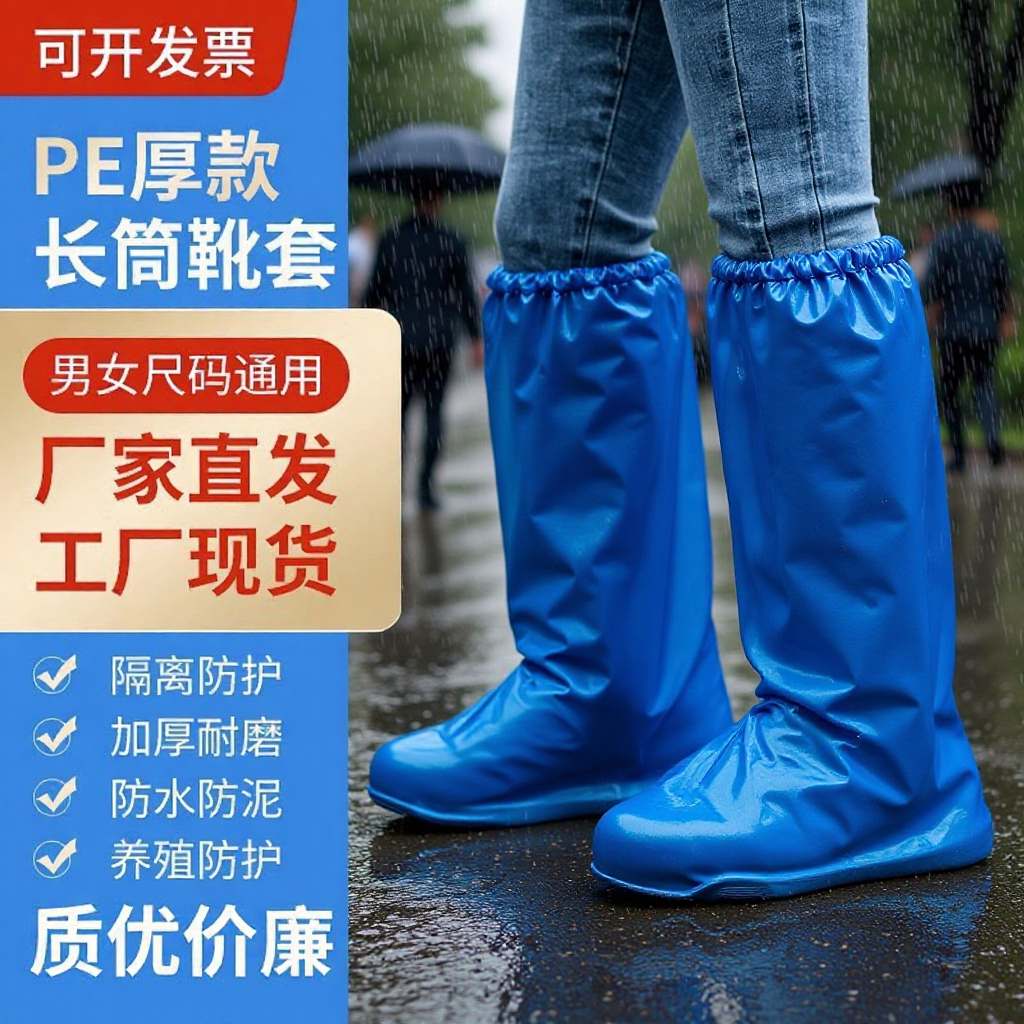 Disposable Rain Boots Shoe Covers Waterproof Anti-Slip Transparent Plastic Thickeneded Wear-Resistant Foot Covers Rainproof High Tube Long Tube on Rainy Days