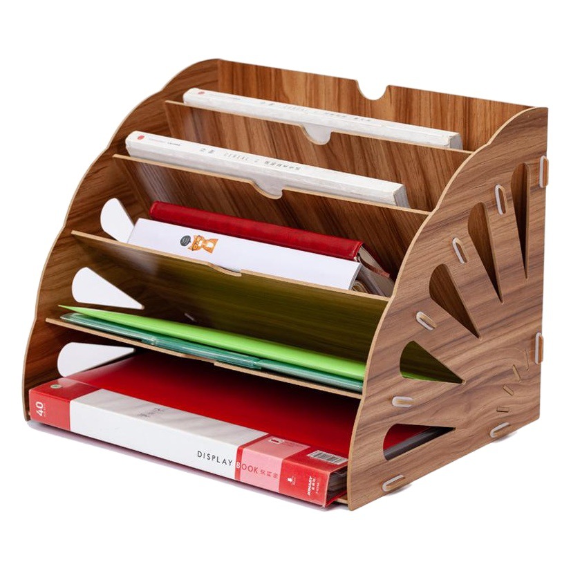 Hollow fan-shaped wooden desktop office supplies organizing and storing file rack multi-layer A4 material bookshelf Amazon