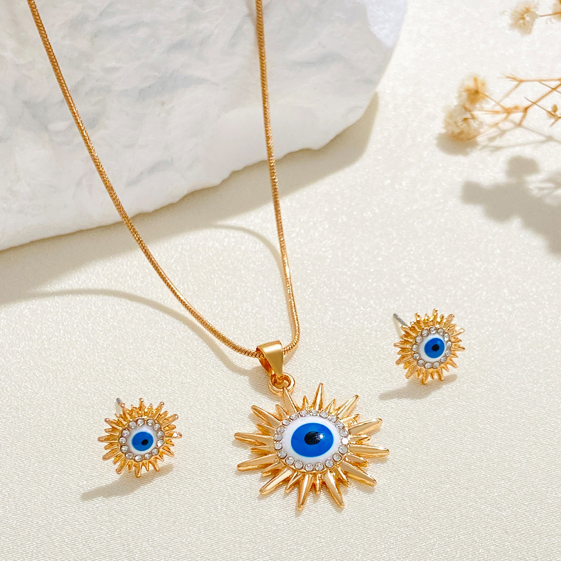 Picture of Cross-border New Sun Jewelry suit Women's European and American Style Blue Eyes Diamond Necklace Earrings Devil's Eye suit