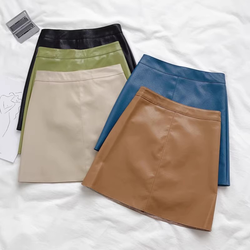 plus size ins Hong Kong style small leather skirt skirt 2024 new chubby girl high waist not hip A- line skirt PU leather skirt spring