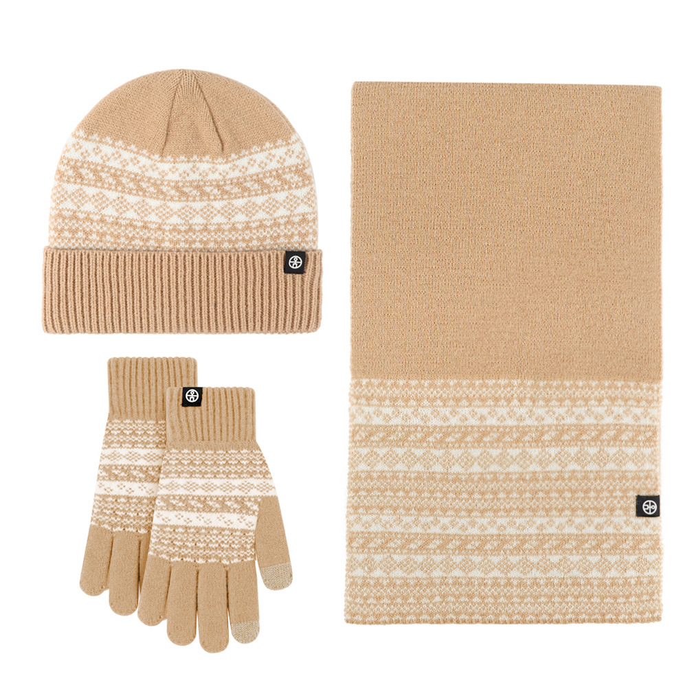 Picture of Winter New Product Japanese Style Knitted Gloves, Scarf and Hat Three-Piece Set Wool Warm and Cold-Proof Fur Ball Scarf Three-Piece Set