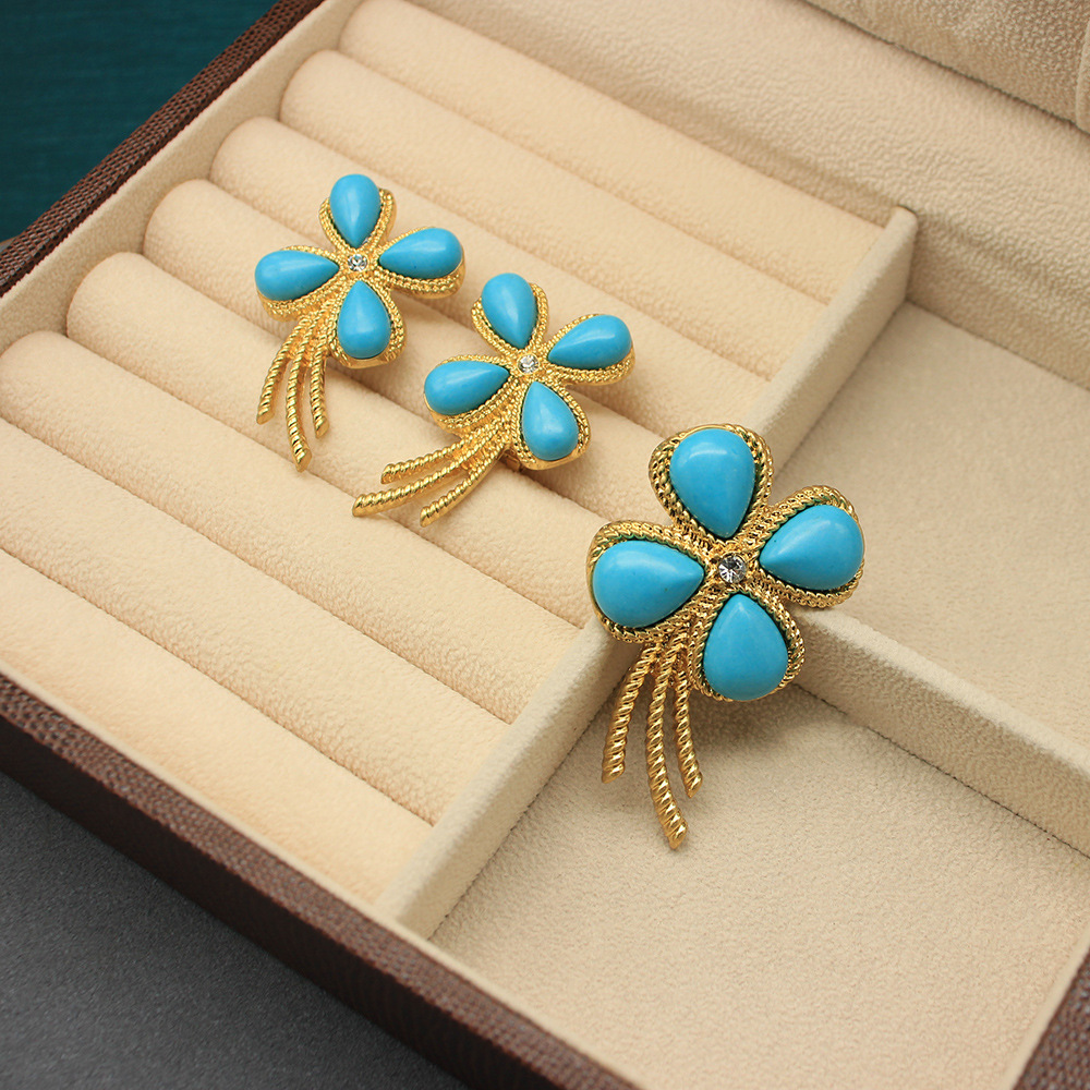 Picture of Jewelry Accessible Luxury Style High-End Bracelet Earrings Brooch Set Niche Design Synthetic Turquoise Earrings for Women