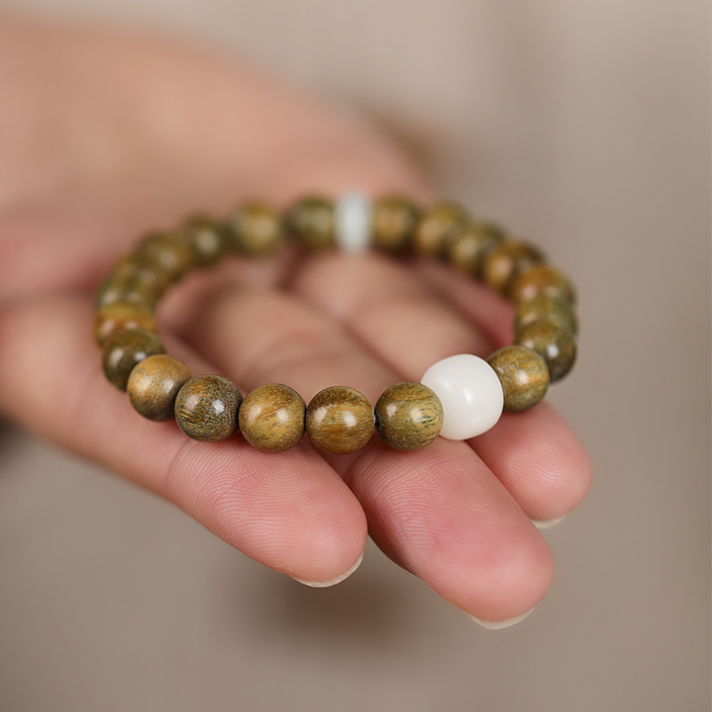 Picture of Sandalwood Original Design Green Sandalwood Bracelet White Jade Bodhi Top Bead Bracelet Jade Ring Ethnic Men and Women Couples