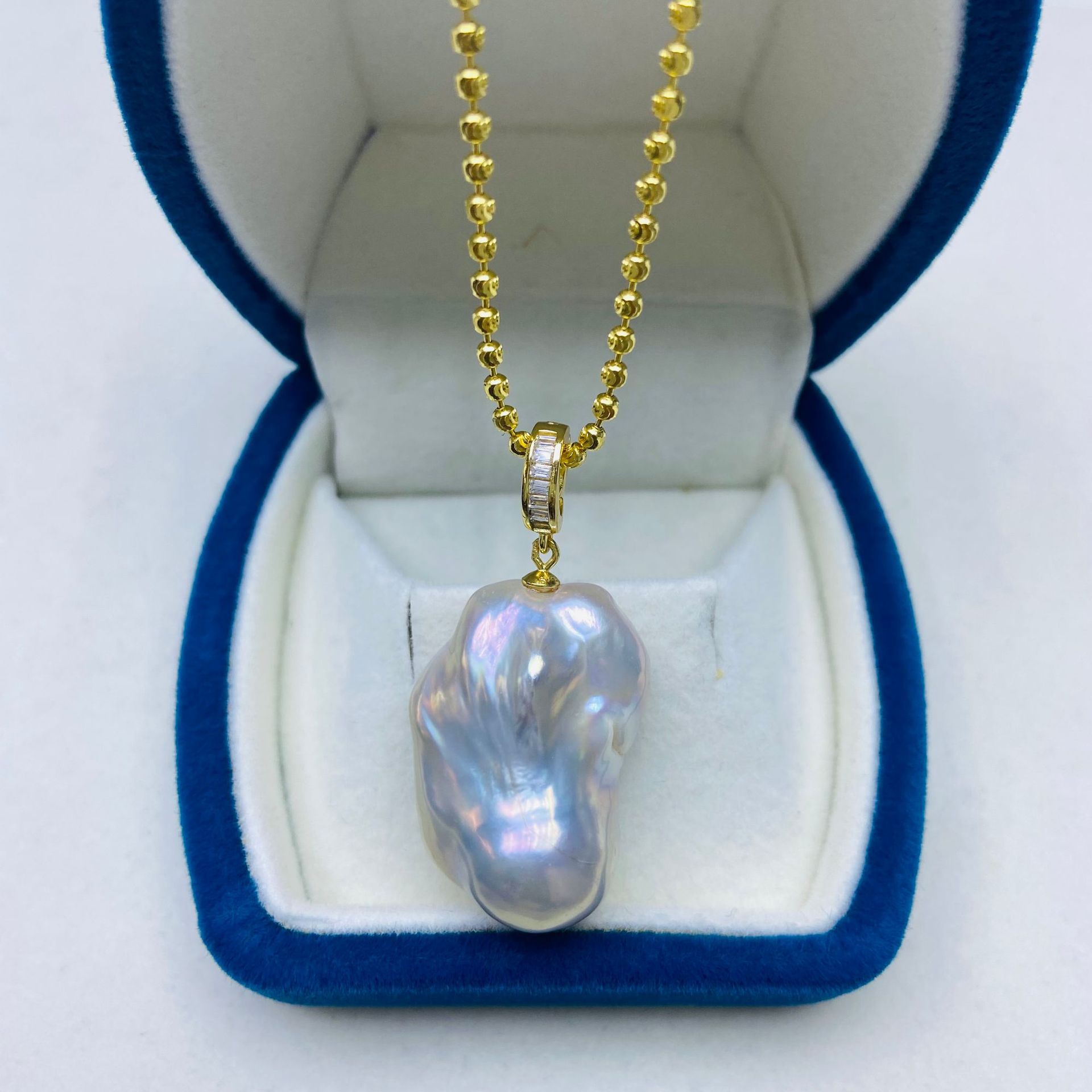 Picture of Freshwater Pearl 16-17 Strong Light Baroque Pendant Buckle S925 Silver Diamond Chain 60cm Adjustable Hair