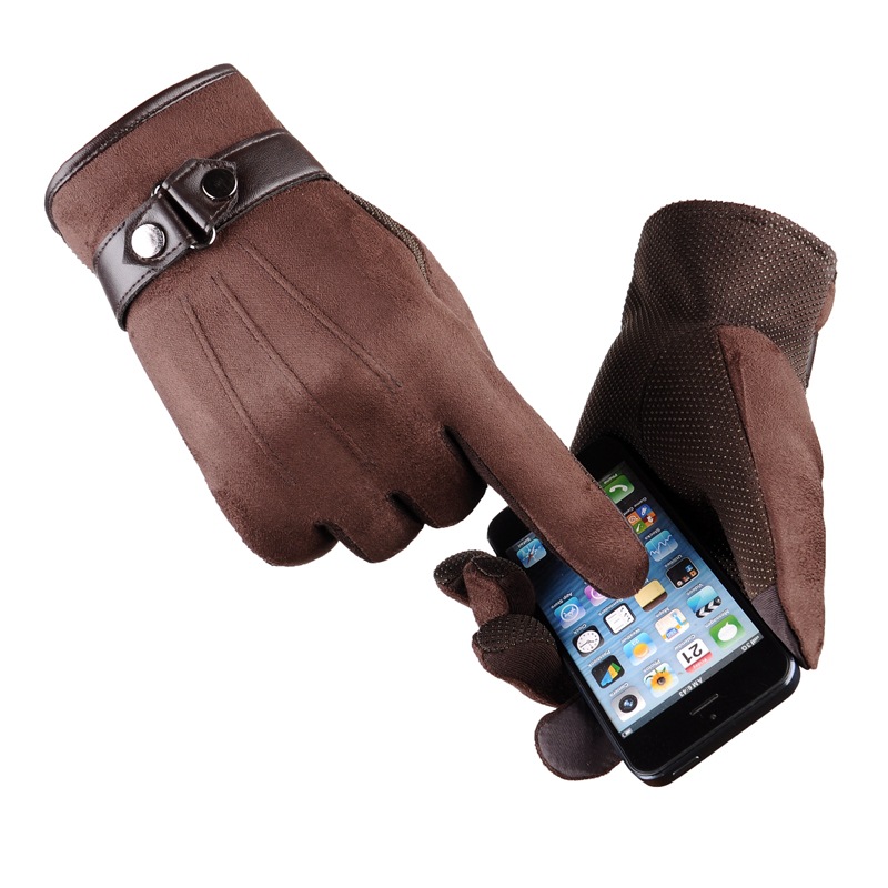 Picture of Suede Non-Falling Velvet Touch Screen Gloves for Men in Winter Thickeneded and Warm for Cycling and Driving Korean Casual Cotton Gloves Export