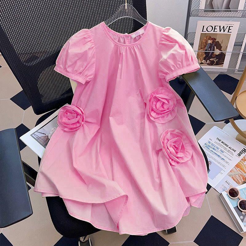 Picture of Girls' Fashionable Dress 2024 Summer New Style Korean Style Fashionable and Sweet Short-Sleeved Dress for Middle-Aged and Older Children