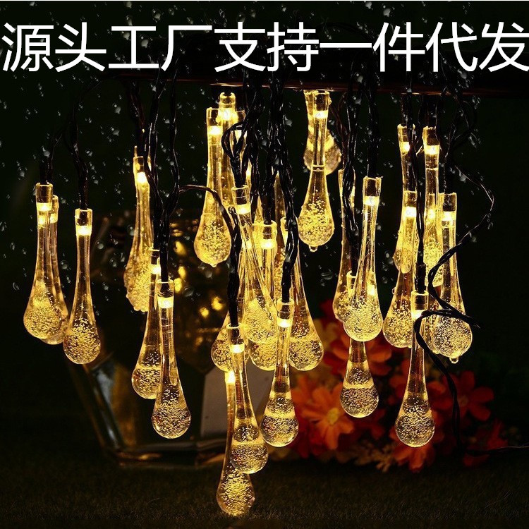 2023 Cross-Border Hot Selling Led Solar Water Drop Light String Outdoor Waterproof Decorative Light Garden Courtyard Decoration Color