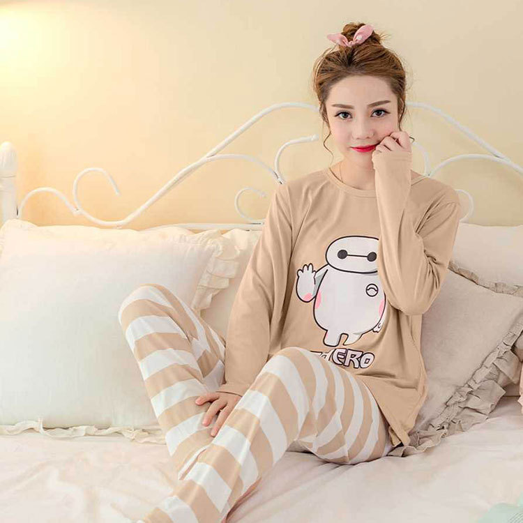 Southeast Asia Cross-border Thin Pajamas Women's Long-sleeved Spring and Summer Home Clothes Women's Autumn and Winter New Student Base suit
