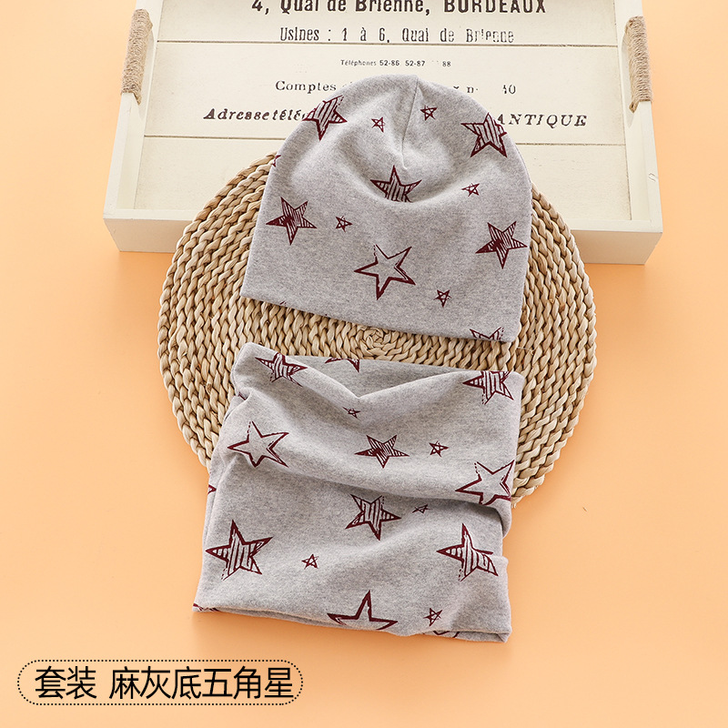Picture of New baby double hat suit warm Amazon foreign trade wholesale printing children's scarf hat suit